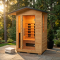 Burlington 2-Person Outdoor Infared Sauna in Hemlock with Weatherproof Cabin, Metal Roof and Bluetooth Sound System