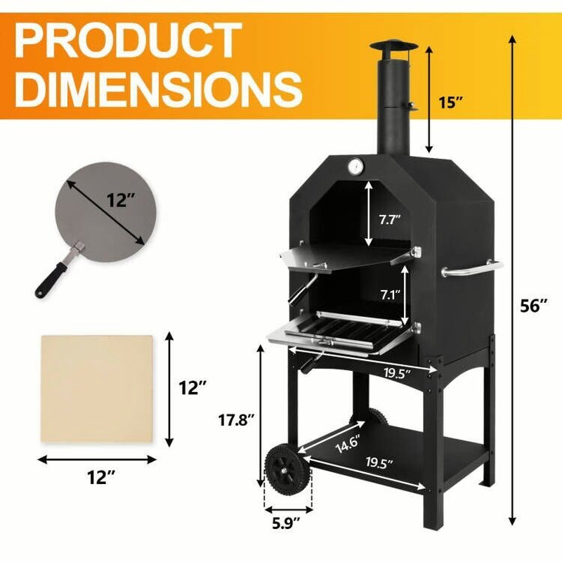 Wood Fired Pizza Oven Pizza Maker Grill with Wheels Waterproof Cover Outdoor