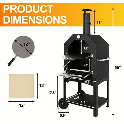 Wood Fired Pizza Oven Pizza Maker Grill with Wheels Waterproof Cover Outdoor