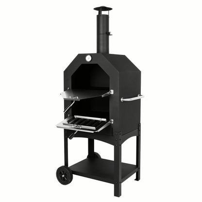 Wood Fired Pizza Oven Pizza Maker Grill with Wheels Waterproof Cover Outdoor