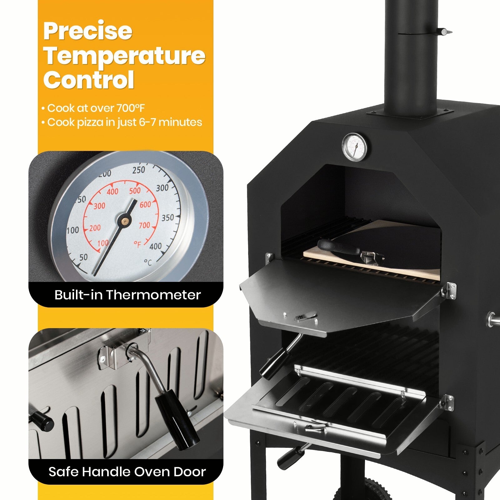 Wood Fired Pizza Oven Pizza Maker Grill with Wheels Waterproof Cover Outdoor