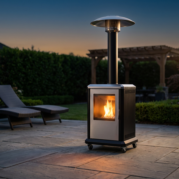 110,000 BTU Pellet Patio Heater for Outdoor Use with Tempered Glass Window Ideal for Backyard — Studio Shot