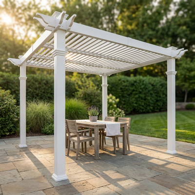 144"L X 144"W X 104"H Vinyl Camelot Louvered Pergola, White, VA42070