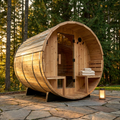 Paxton 4-Person Outdoor Cedar Traditional Wet/Dry Barrel Sauna with Porch, 9Kw Electric Heater, Wi-Fi, LED Lights