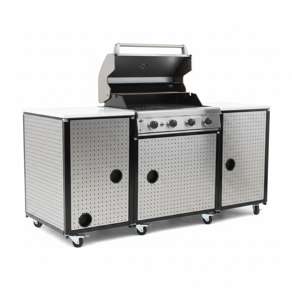 Premium 70"W Black Stainless Steel Outdoor Kitchen Island BBQ Gas Grill with Compact Refrigerator & Rotisserie Burner + Dual Sided Griddle Plate + Charcoal Tray + Natural Gas Conversion Kit