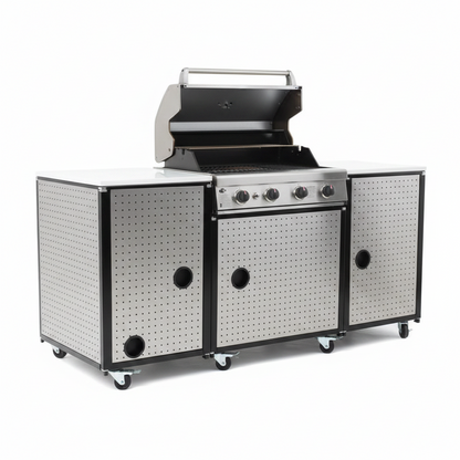 Premium 70"W Black Stainless Steel Outdoor Kitchen Island BBQ Gas Grill with Compact Refrigerator & Rotisserie Burner + Dual Sided Griddle Plate + Charcoal Tray + Natural Gas Conversion Kit